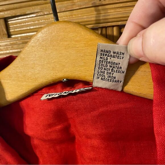 Putumayo Vibrant Red Button-Down Shirt large shacket 100% linen jacket layer - Picture 9 of 9